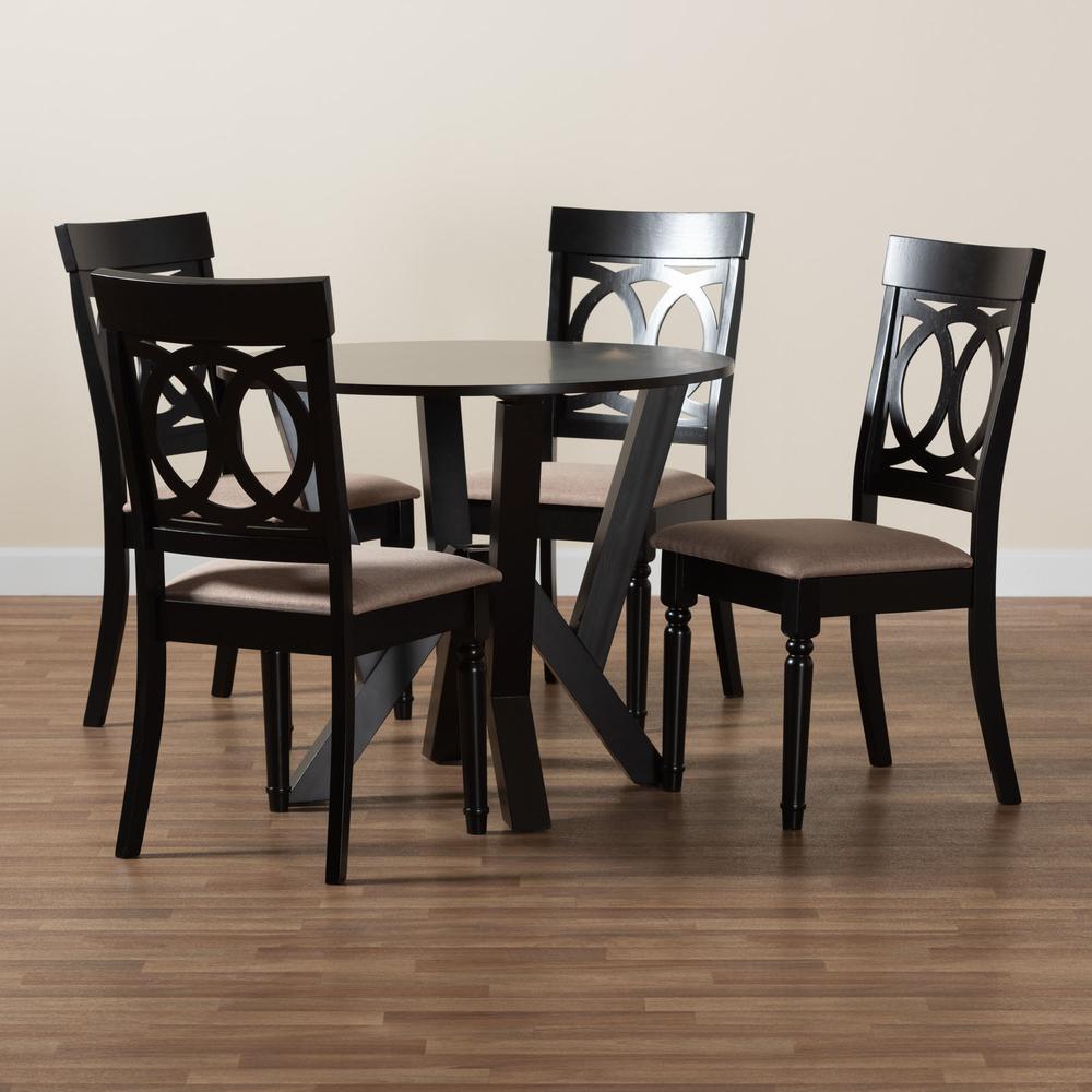 Angie Modern Sand Fabric and Dark Brown Finished Wood 5-Piece Dining Set. Picture 19