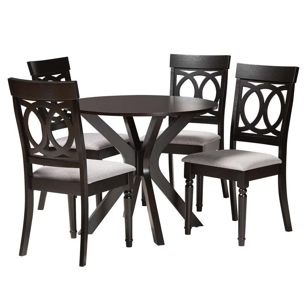 Jessie Modern Grey Fabric and Dark Brown Finished Wood 5-Piece Dining Set. Picture 11