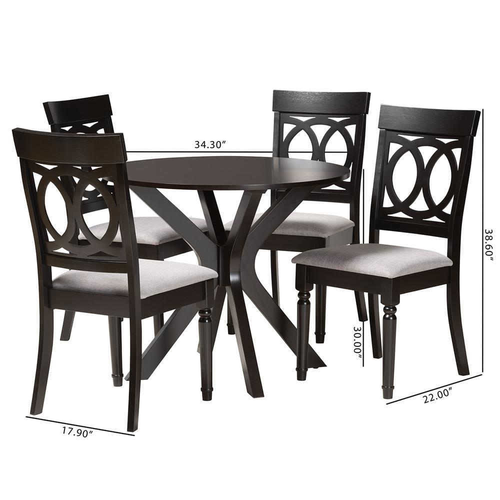 Jessie Modern Grey Fabric and Dark Brown Finished Wood 5-Piece Dining Set. Picture 20