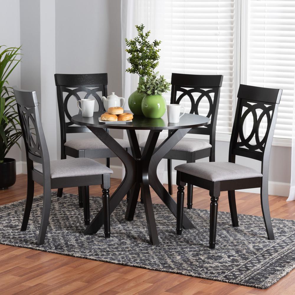 Jessie Modern Grey Fabric and Dark Brown Finished Wood 5-Piece Dining Set. Picture 18