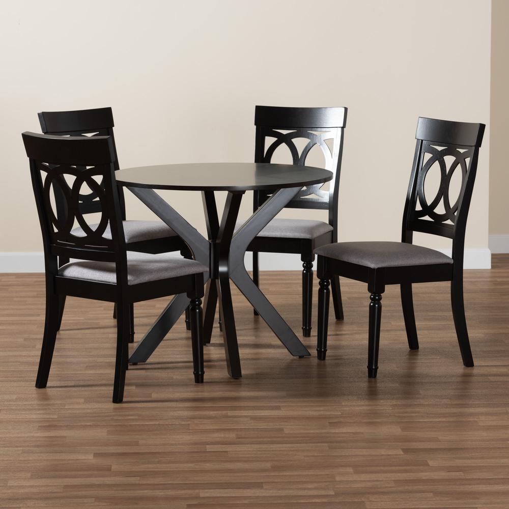 Jessie Modern Grey Fabric and Dark Brown Finished Wood 5-Piece Dining Set. Picture 19