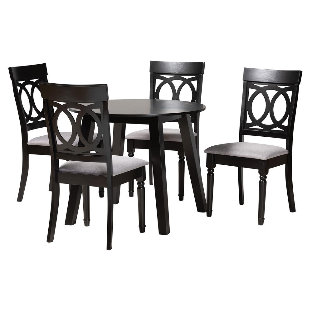 Charlottle Modern Grey Fabric and Dark Brown Finished Wood 5-Piece Dining Set. Picture 11