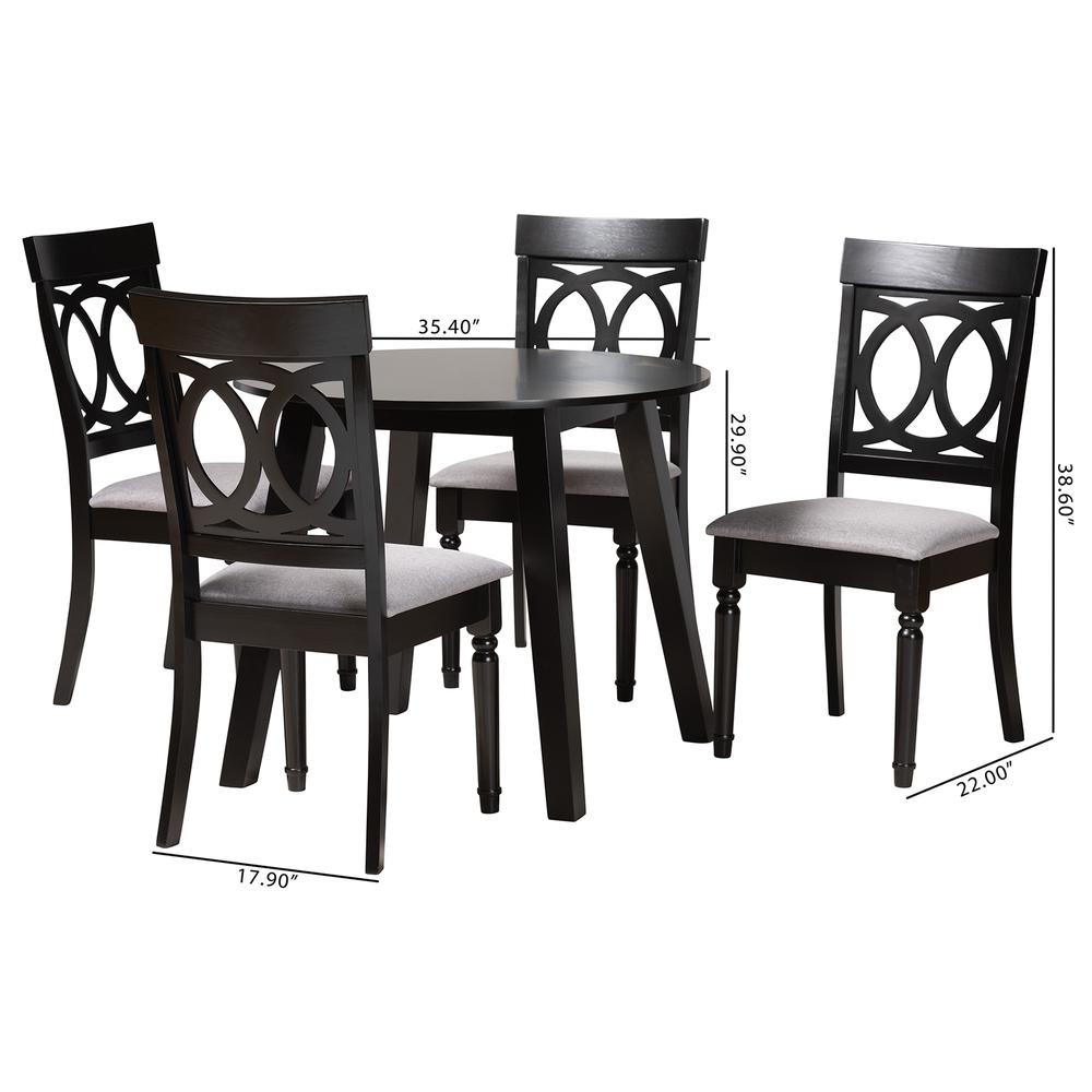 Charlottle Modern Grey Fabric and Dark Brown Finished Wood 5-Piece Dining Set. Picture 20
