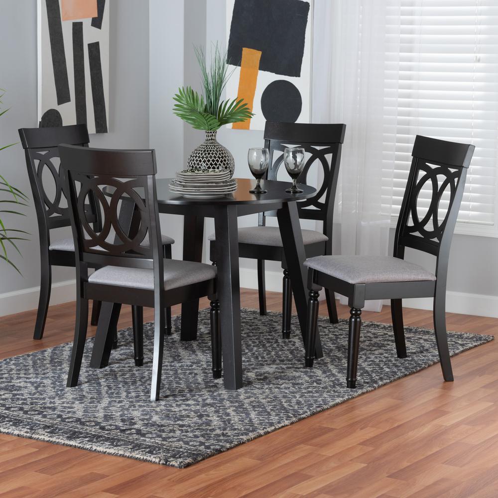 Charlottle Modern Grey Fabric and Dark Brown Finished Wood 5-Piece Dining Set. Picture 18