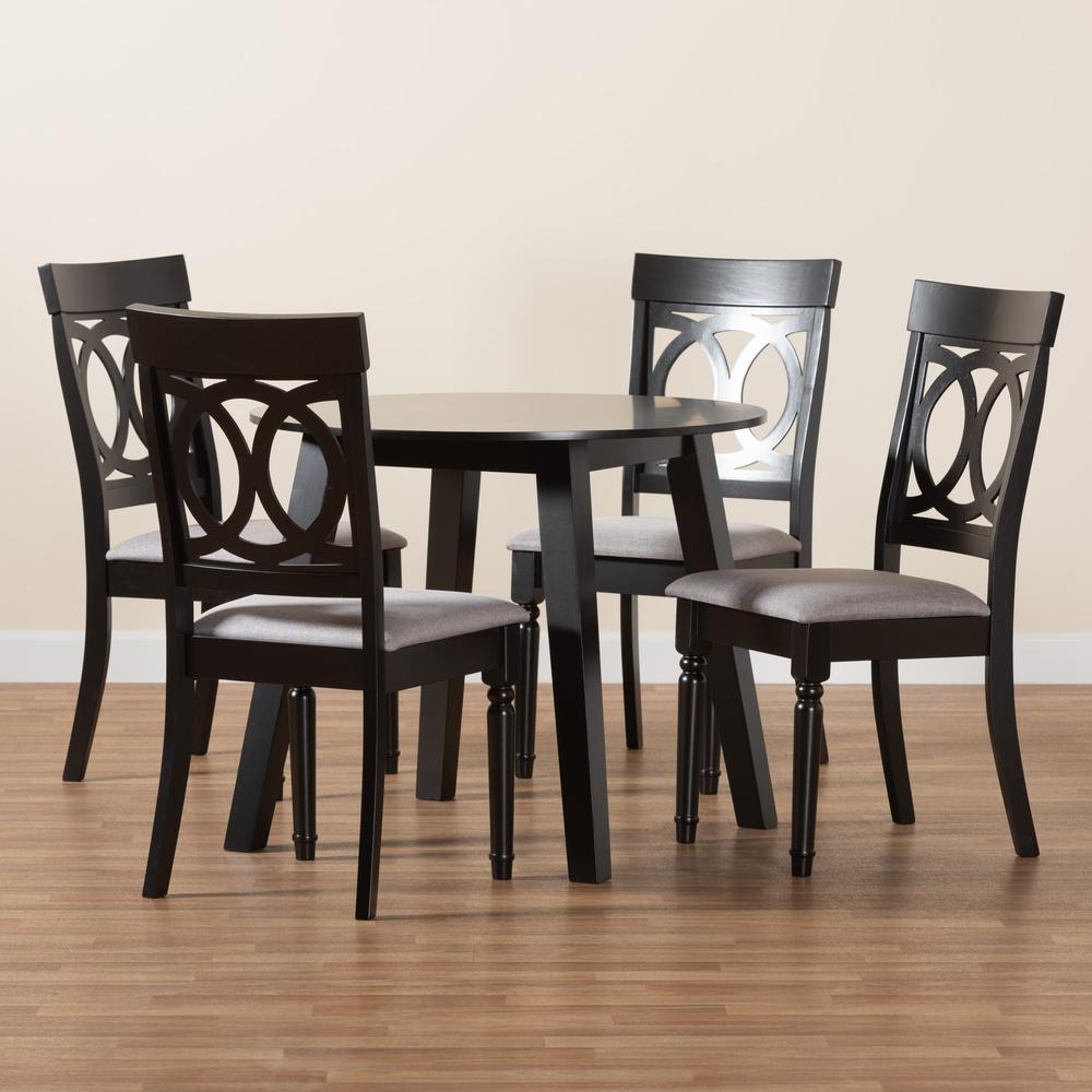 Charlottle Modern Grey Fabric and Dark Brown Finished Wood 5-Piece Dining Set. Picture 19