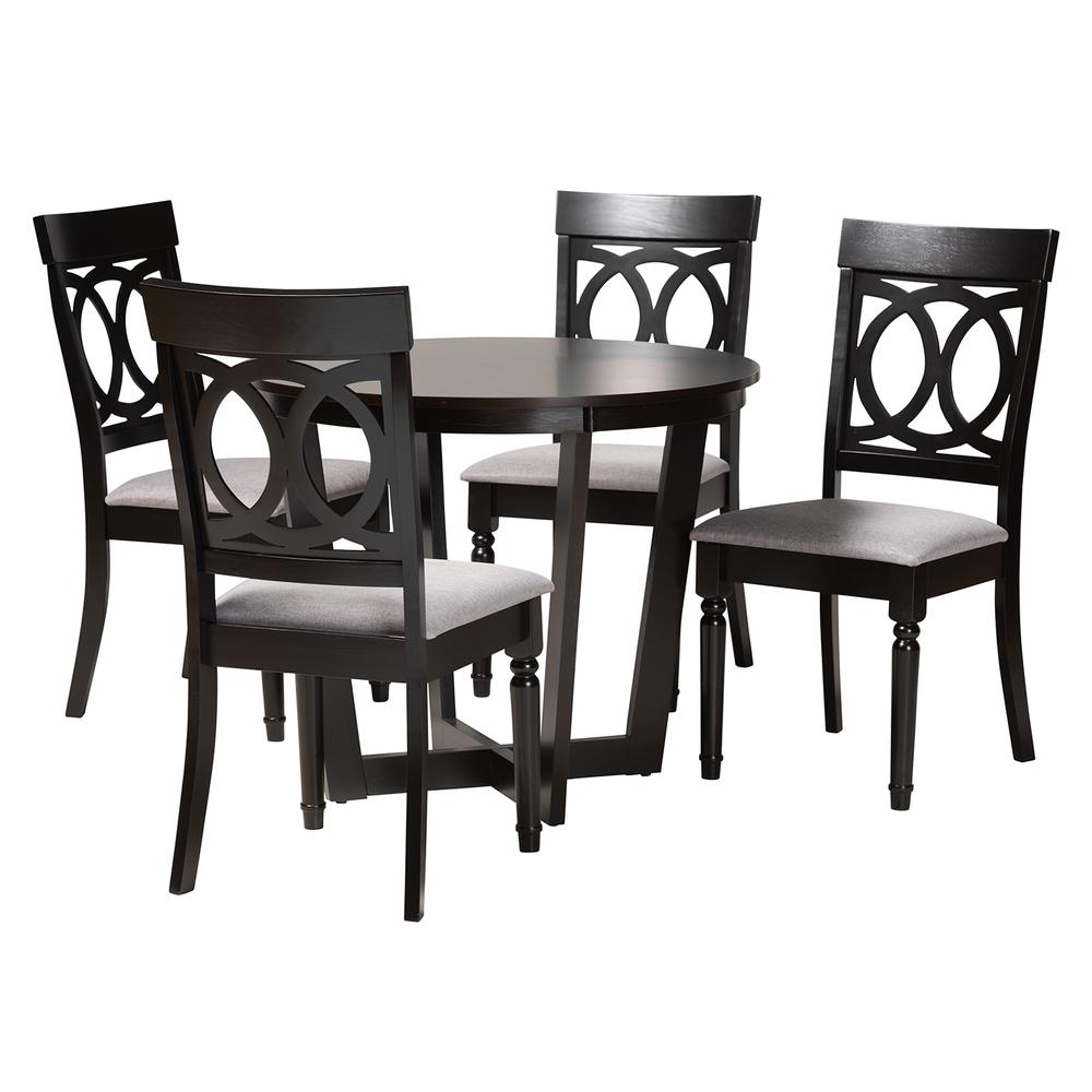 Estelle Modern Grey Fabric and Dark Brown Finished Wood 5-Piece Dining Set. Picture 11