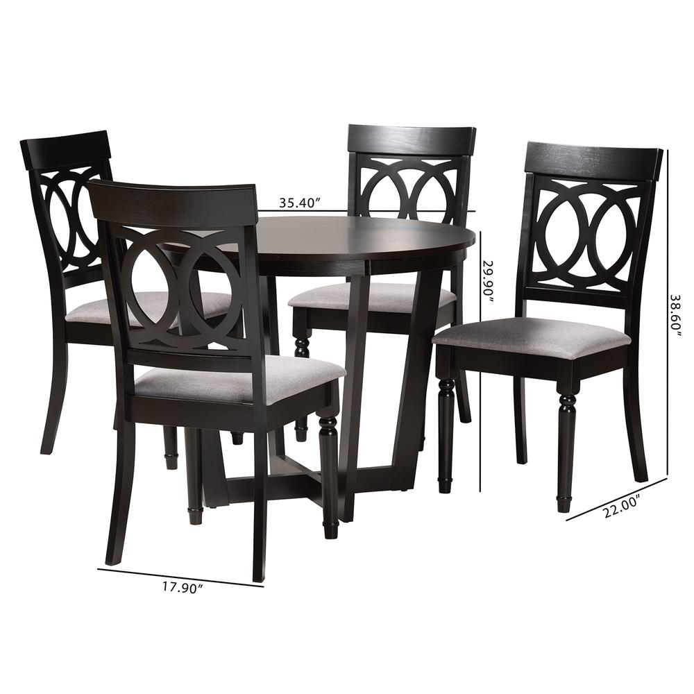 Estelle Modern Grey Fabric and Dark Brown Finished Wood 5-Piece Dining Set. Picture 20