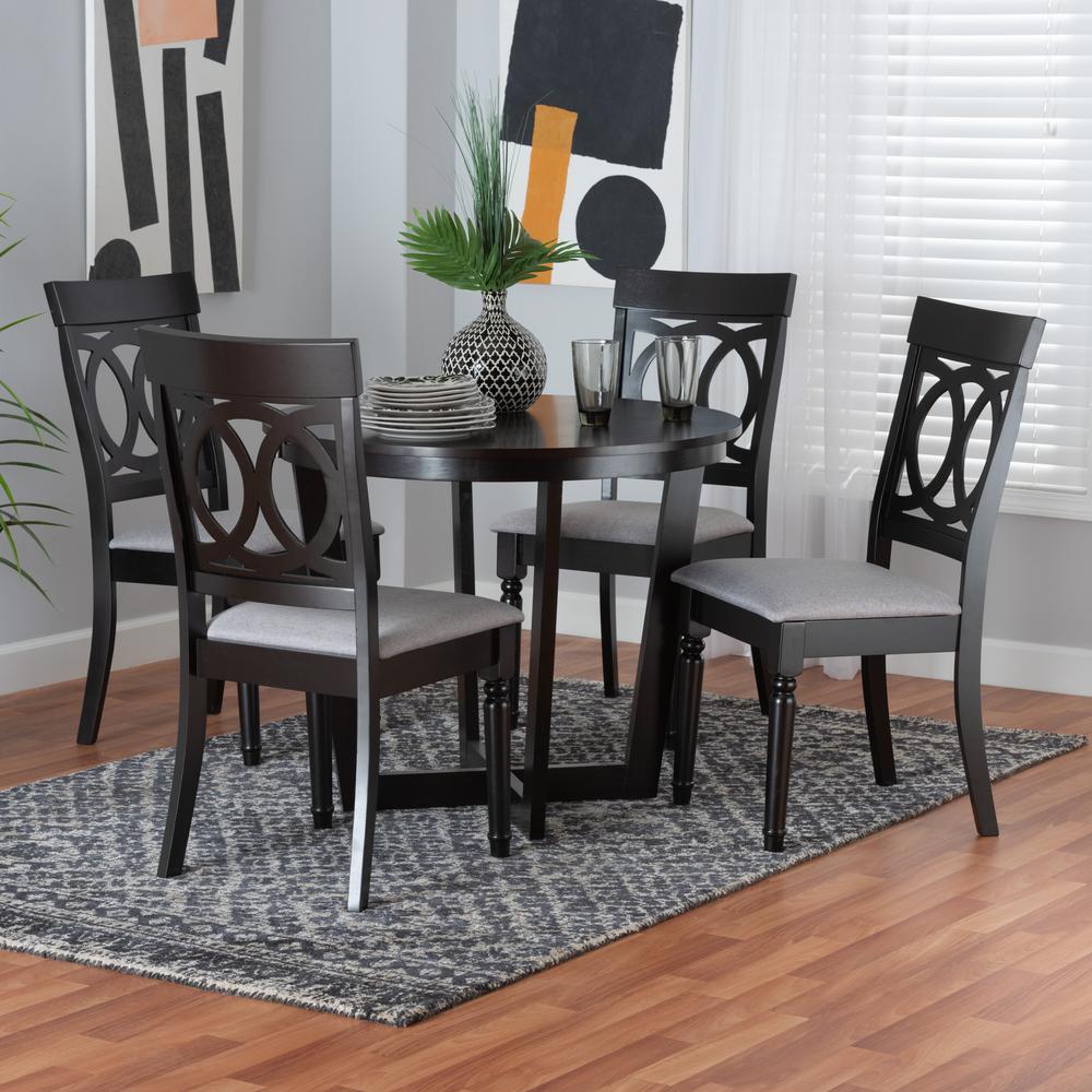 Estelle Modern Grey Fabric and Dark Brown Finished Wood 5-Piece Dining Set. Picture 18