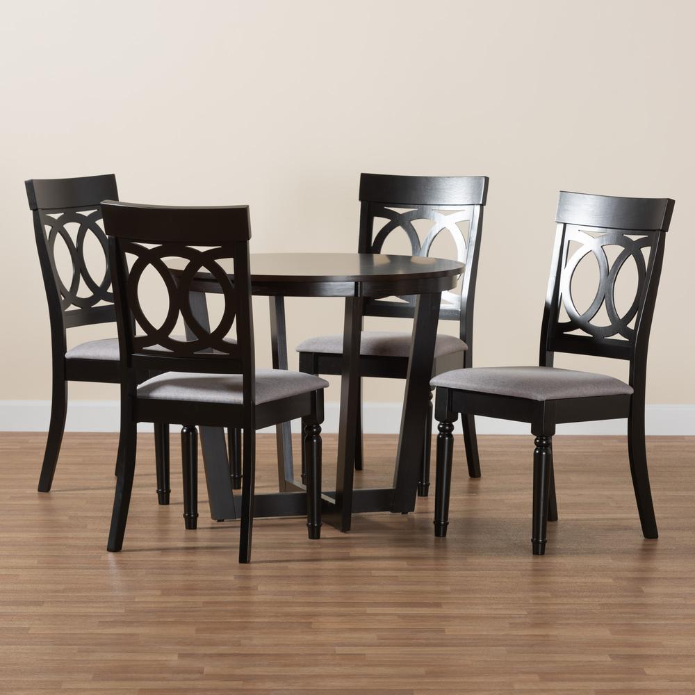 Estelle Modern Grey Fabric and Dark Brown Finished Wood 5-Piece Dining Set. Picture 19
