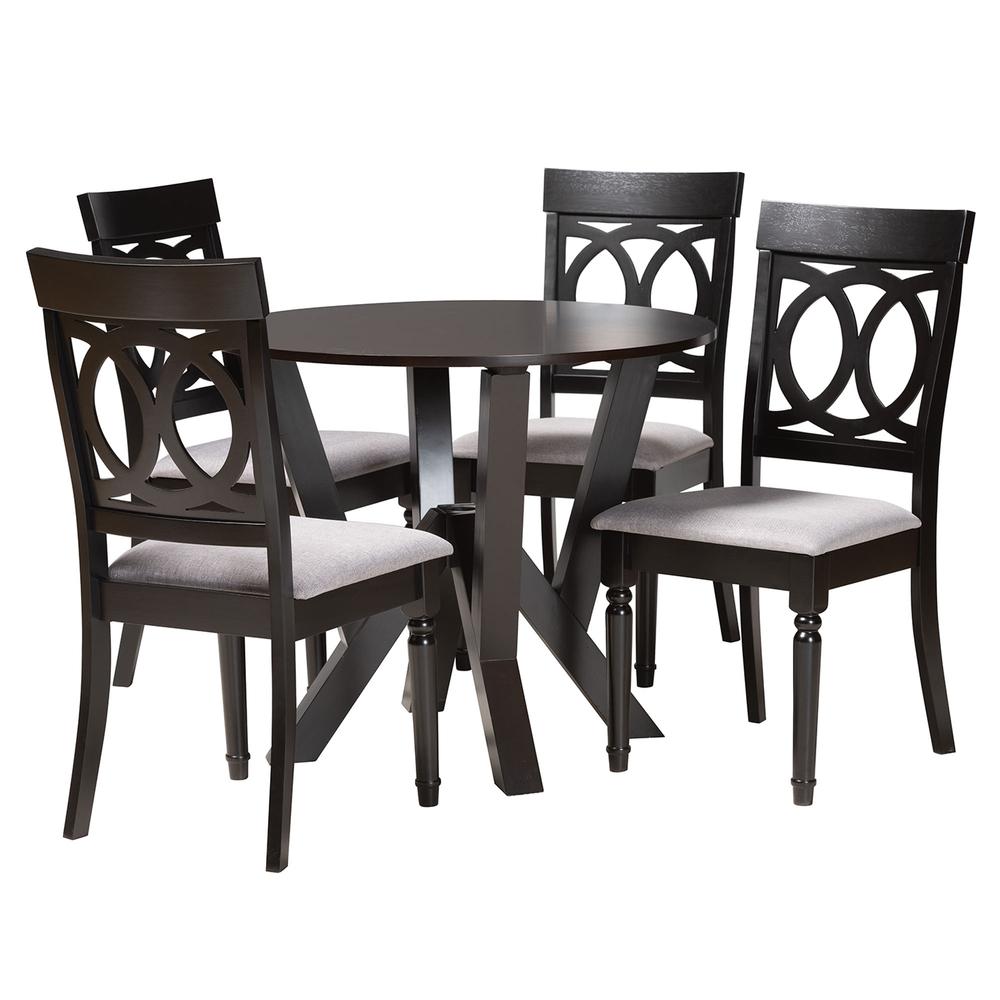 Angie Modern Grey Fabric and Dark Brown Finished Wood 5-Piece Dining Set. Picture 11