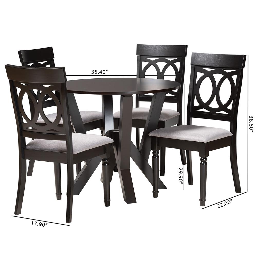 Angie Modern Grey Fabric and Dark Brown Finished Wood 5-Piece Dining Set. Picture 20