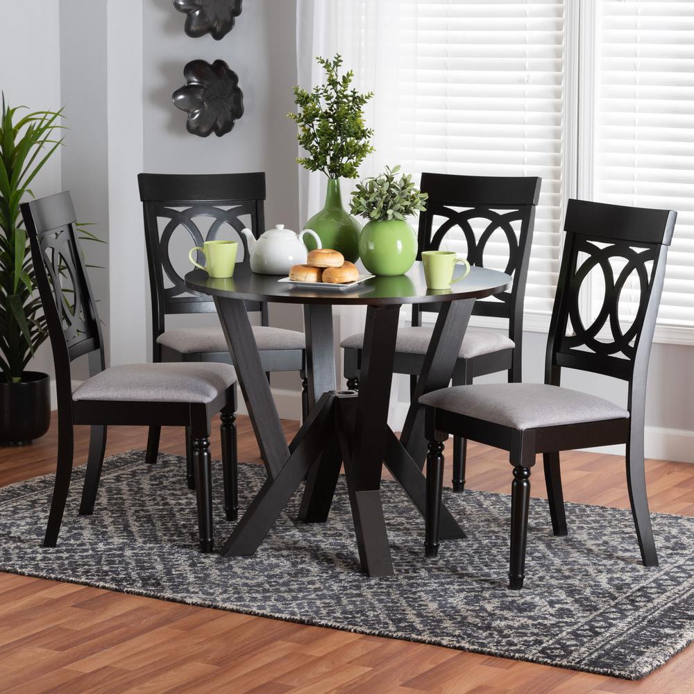 Angie Modern Grey Fabric and Dark Brown Finished Wood 5-Piece Dining Set. Picture 18