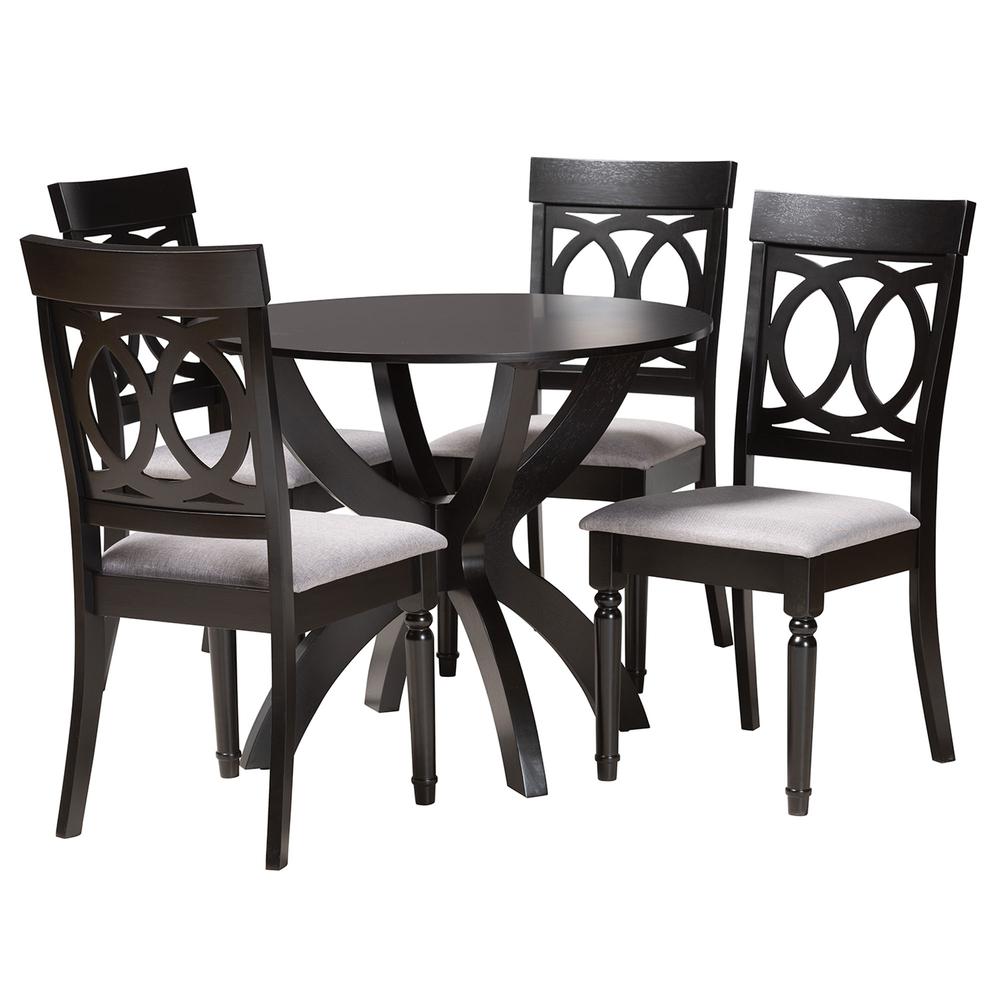 Velia Modern Grey Fabric and Dark Brown Finished Wood 5-Piece Dining Set. Picture 11