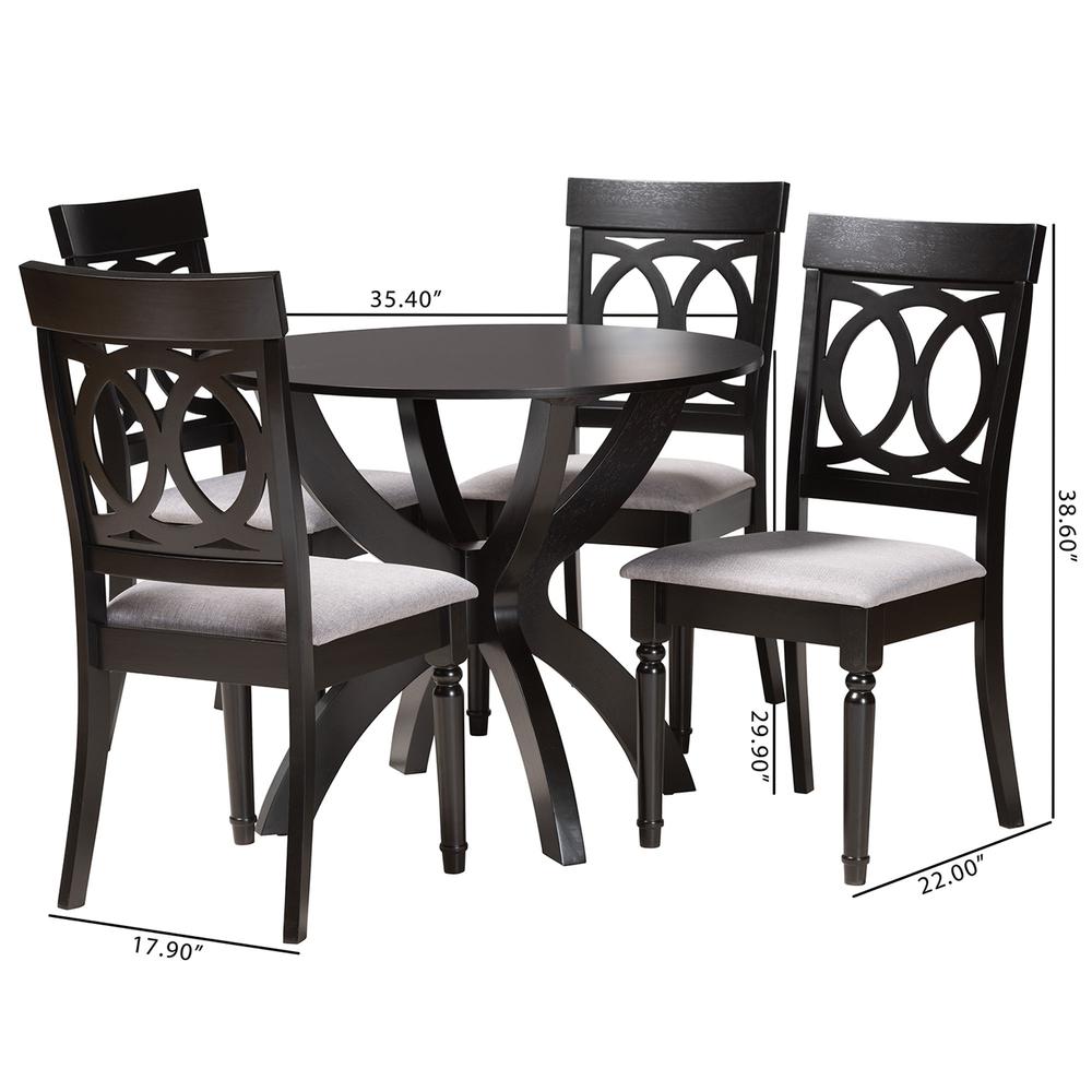 Velia Modern Grey Fabric and Dark Brown Finished Wood 5-Piece Dining Set. Picture 20