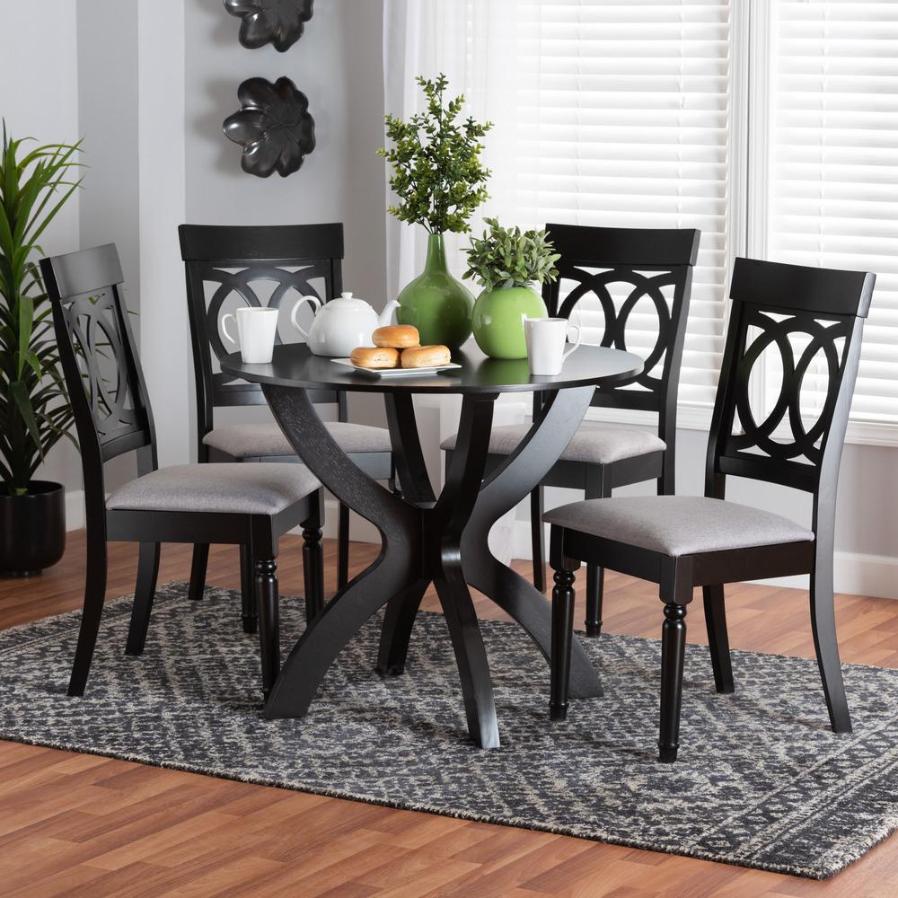 Velia Modern Grey Fabric and Dark Brown Finished Wood 5-Piece Dining Set. Picture 18