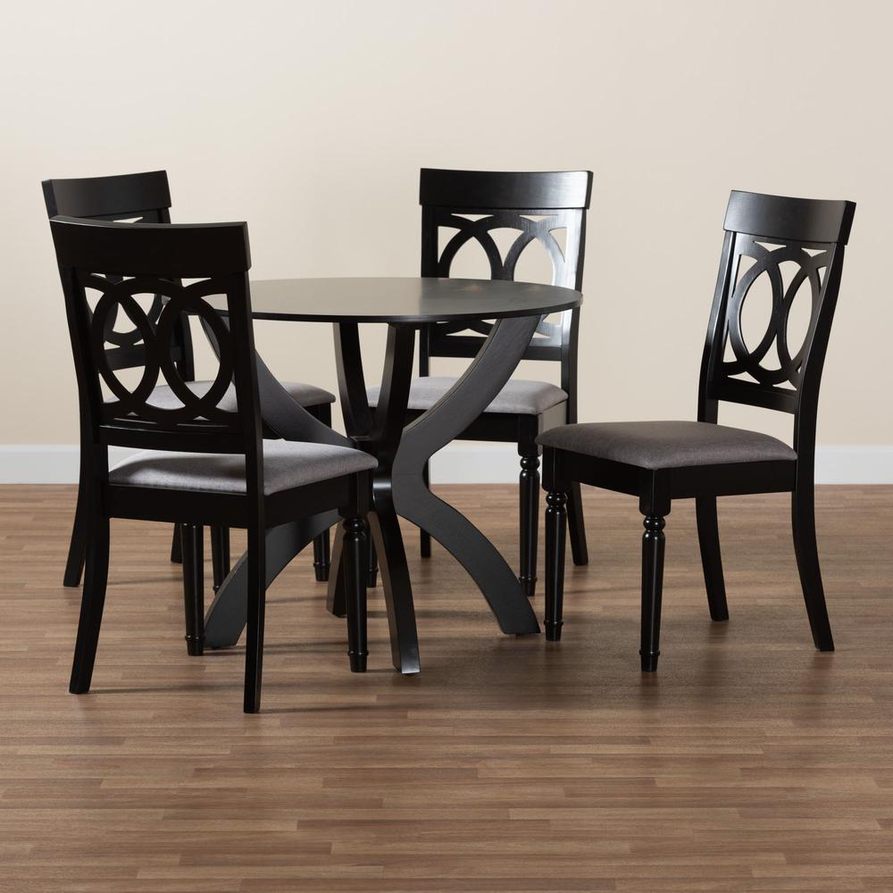 Velia Modern Grey Fabric and Dark Brown Finished Wood 5-Piece Dining Set. Picture 19