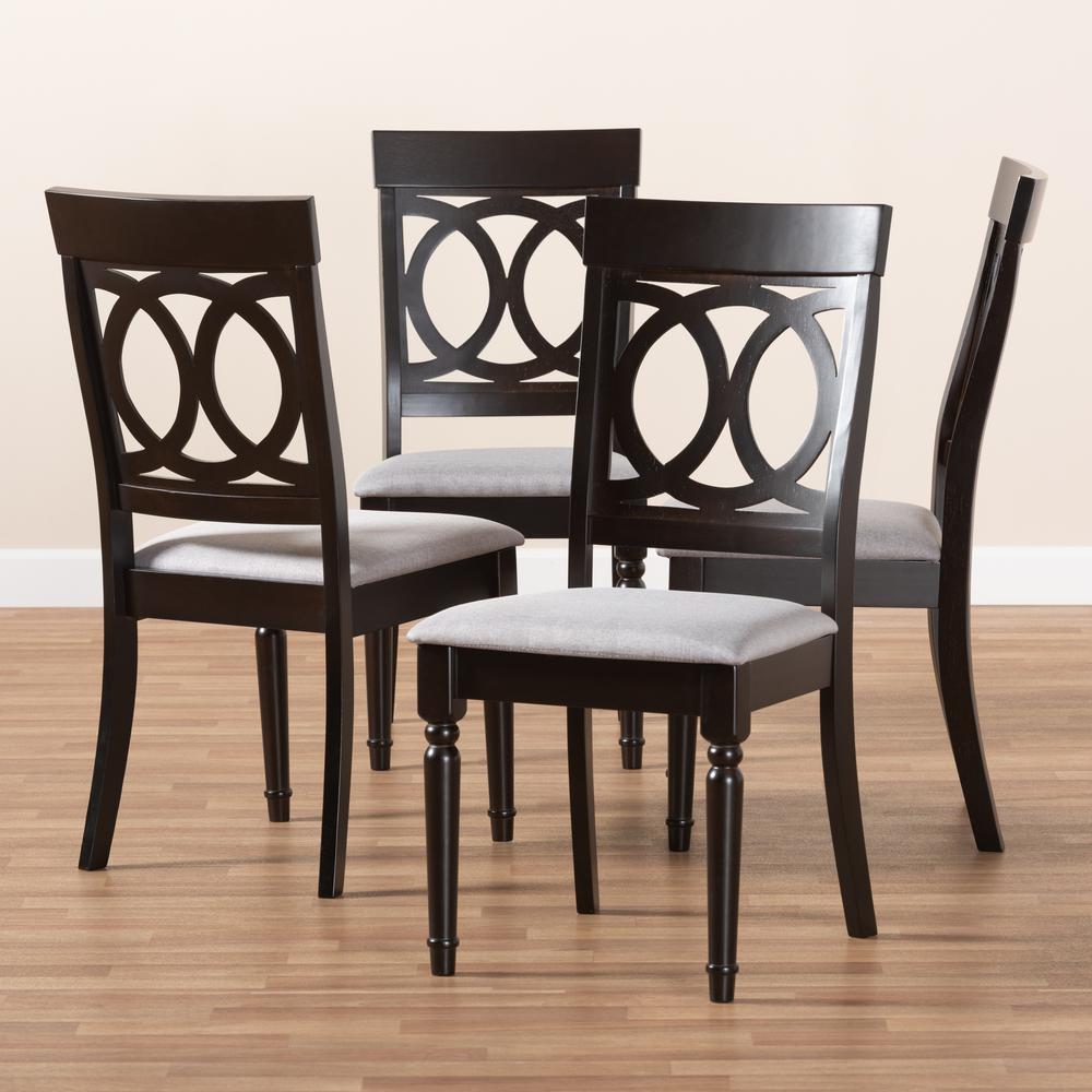 Grey Fabric Upholstered Espresso Brown Finished Wood Dining Chair Set of 4. Picture 7