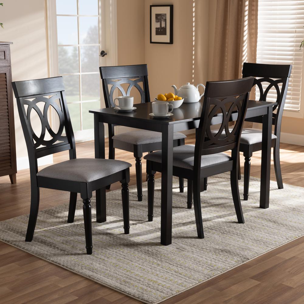 Grey Fabric Upholstered Espresso Brown Finished 5-Piece Wood Dining Set. Picture 12