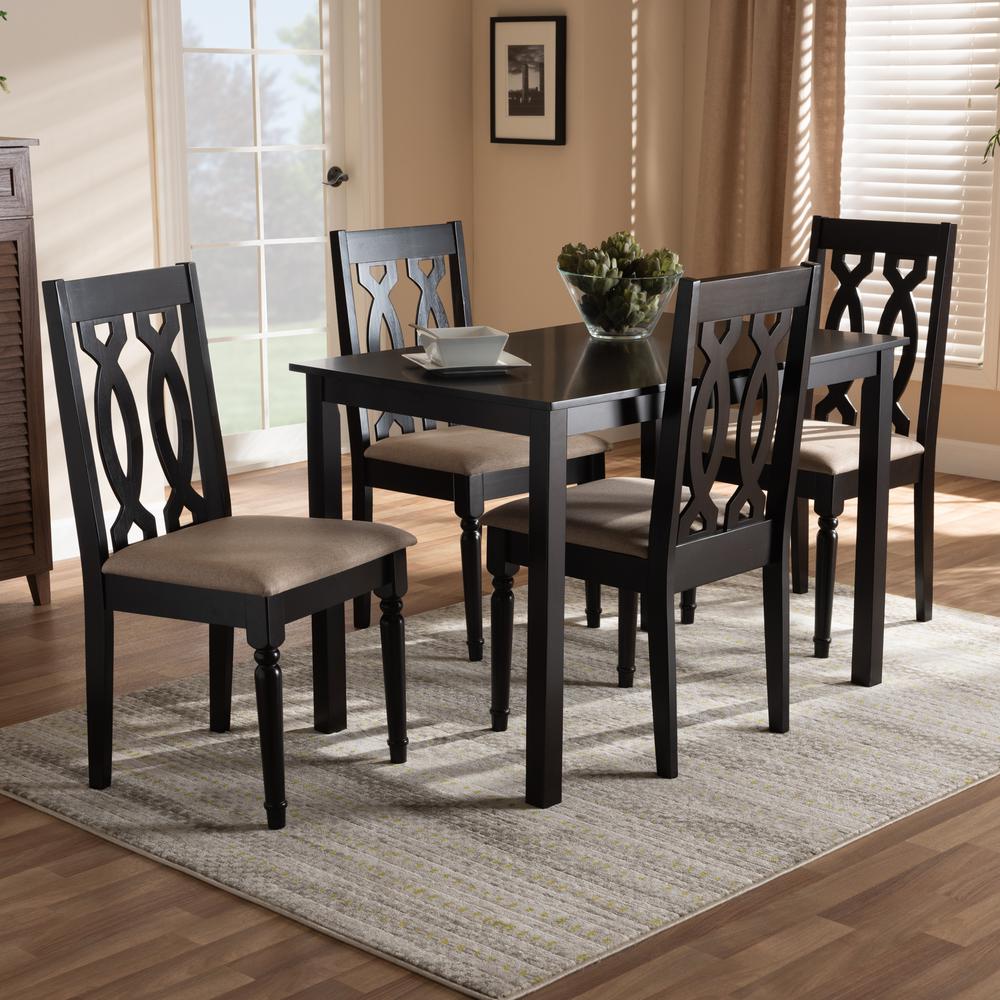 Sand Fabric Upholstered Espresso Brown Finished 5-Piece Wood Dining Set. Picture 12