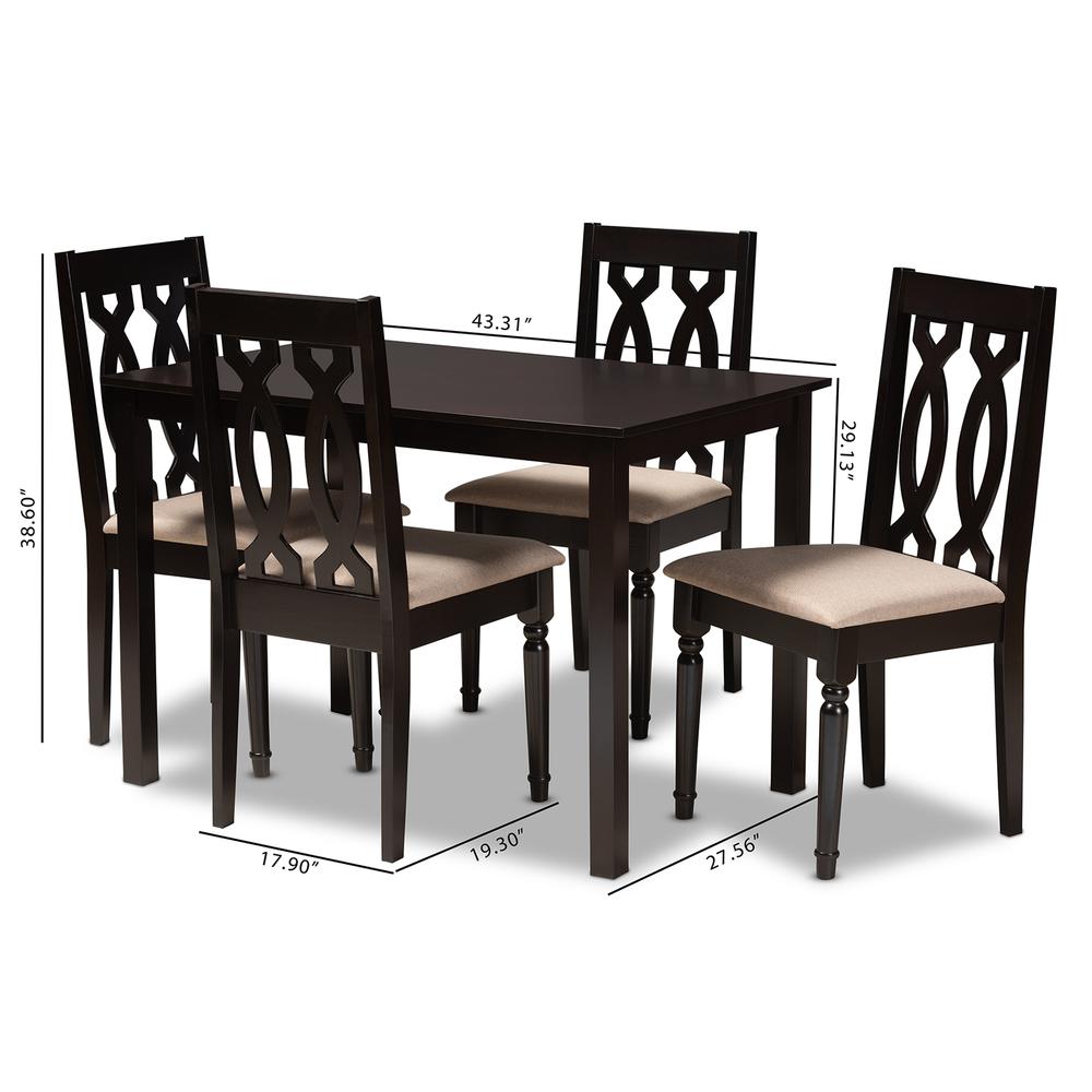 Sand Fabric Upholstered Espresso Brown Finished 5-Piece Wood Dining Set. Picture 14