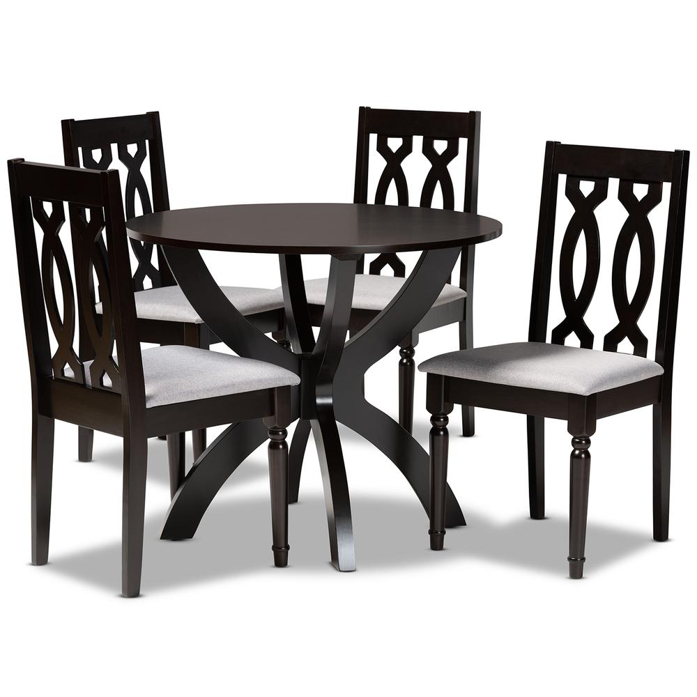 Grey Fabric Upholstered and Dark Brown Finished Wood 5-Piece Dining Set. Picture 10