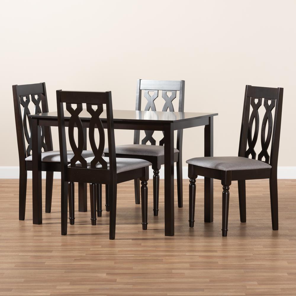 Baxton Studio Cherese Modern and Contemporary Grey Fabric Upholstered Espresso Brown Finished 5-Piece Wood Dining Set. Picture 7