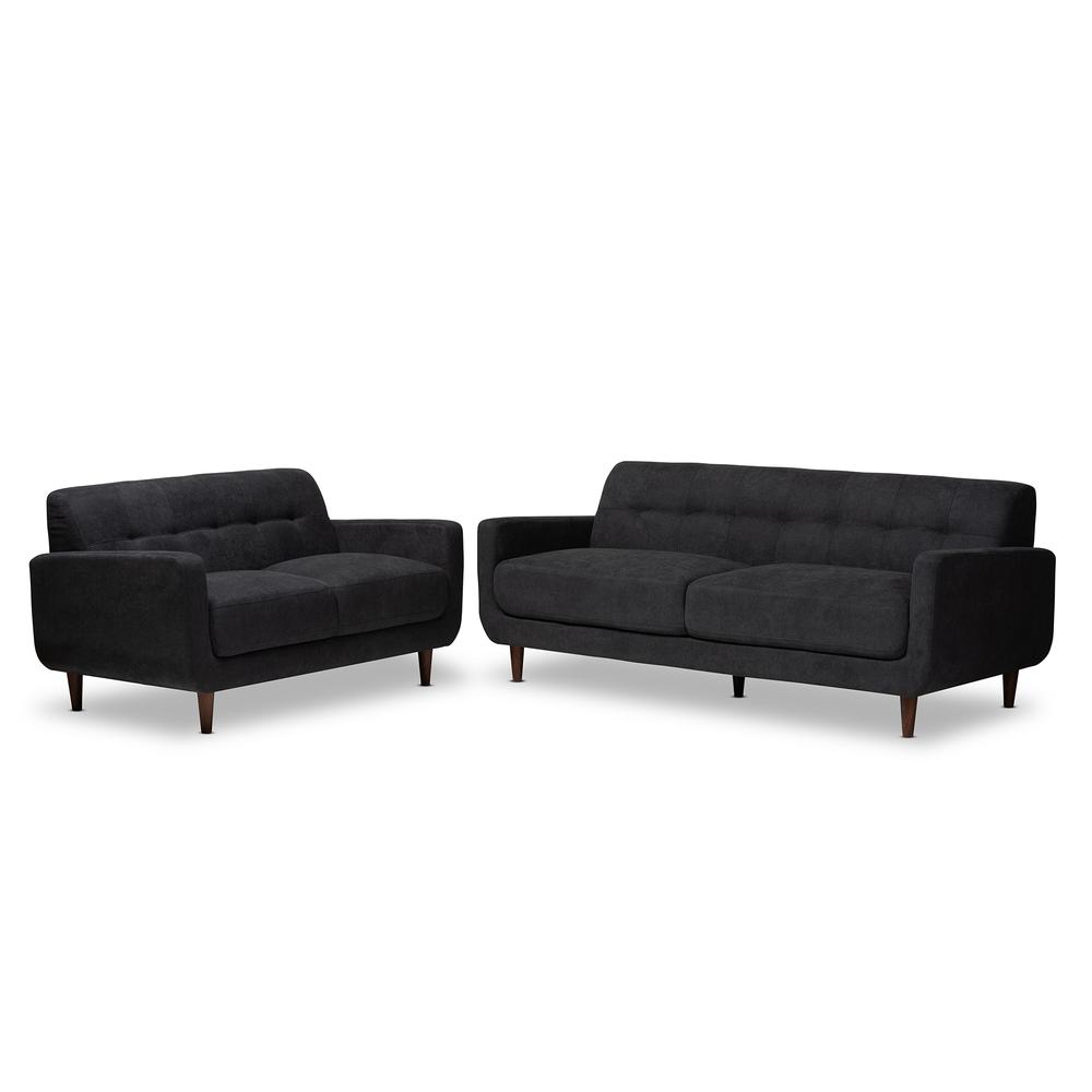 Allister Mid-Century Modern Dark Grey Fabric Upholstered 2-Piece Living Room Set. Picture 9