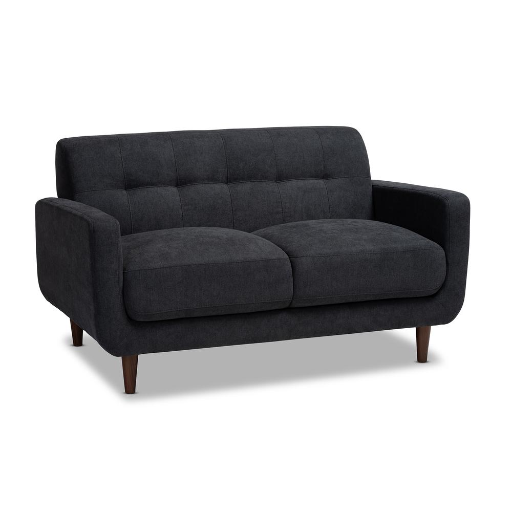 Allister Mid-Century Modern Dark Grey Fabric Upholstered 2-Piece Living Room Set. Picture 10