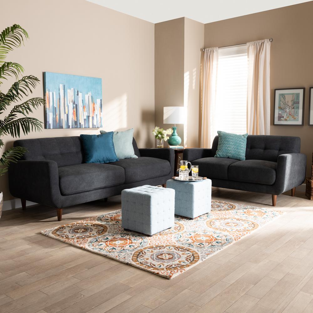Allister Mid-Century Modern Dark Grey Fabric Upholstered 2-Piece Living Room Set. Picture 14