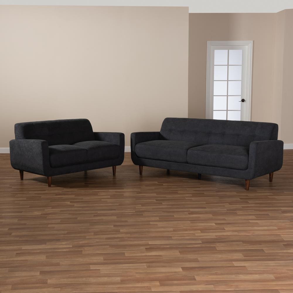 Allister Mid-Century Modern Dark Grey Fabric Upholstered 2-Piece Living Room Set. Picture 15