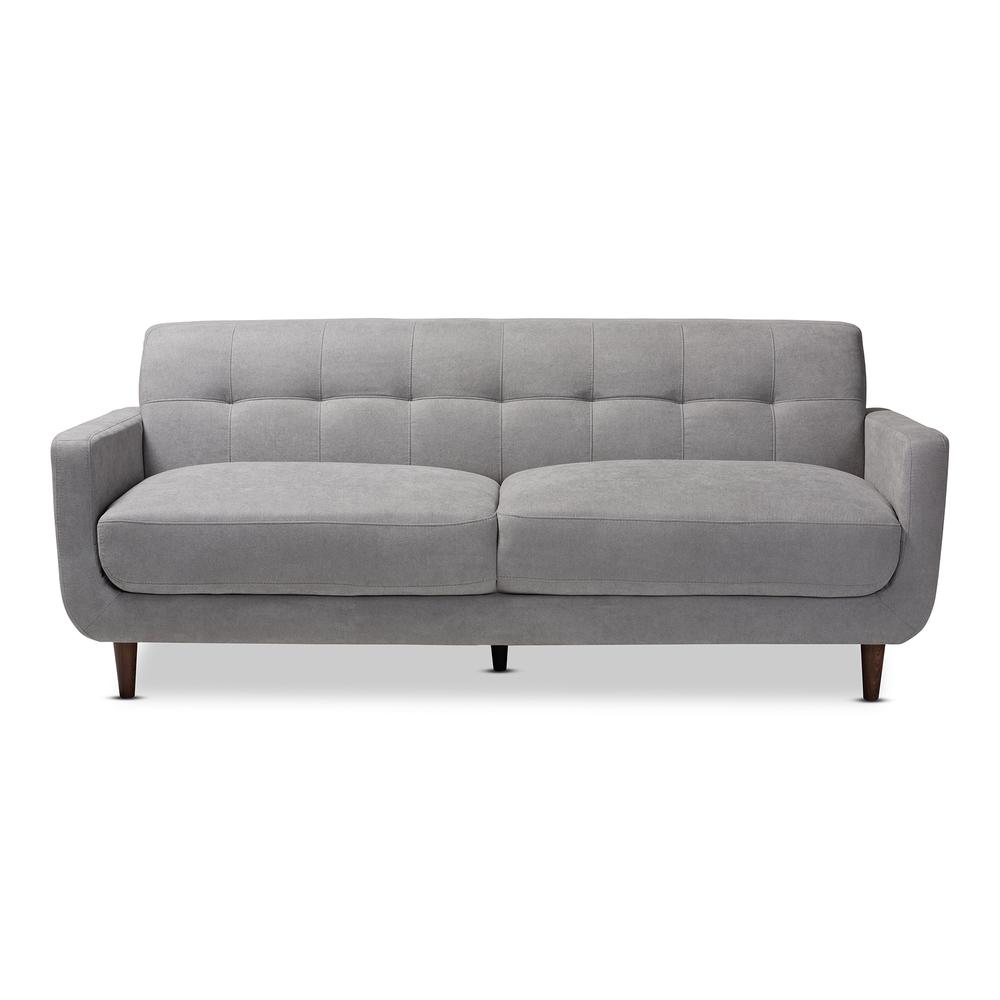 Baxton Studio Allister Mid-Century Modern Light Grey Fabric Upholstered Sofa. Picture 11