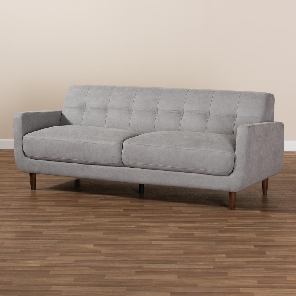 Baxton Studio Allister Mid-Century Modern Light Grey Fabric Upholstered Sofa. Picture 17