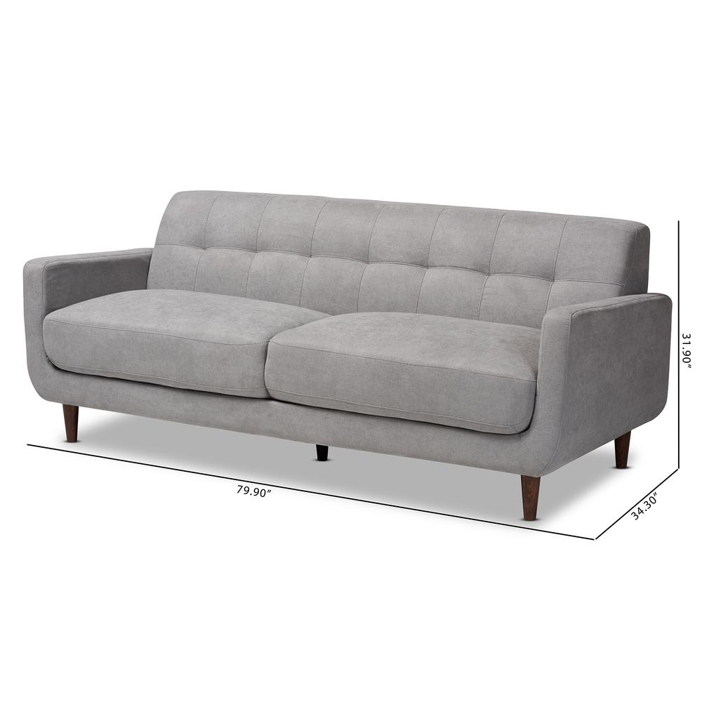 Baxton Studio Allister Mid-Century Modern Light Grey Fabric Upholstered Sofa. Picture 18
