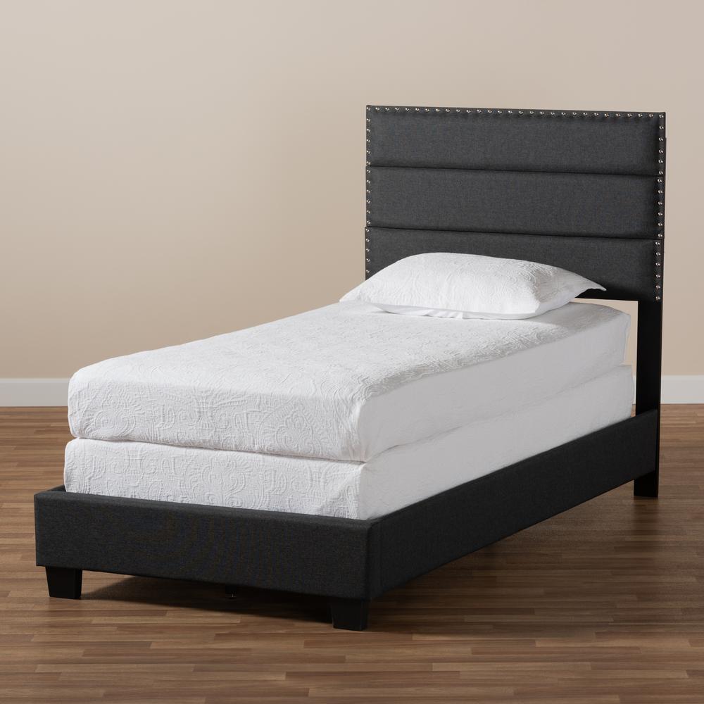 Ansa Modern and Contemporary Dark Grey Fabric Upholstered Twin Size Bed. Picture 15