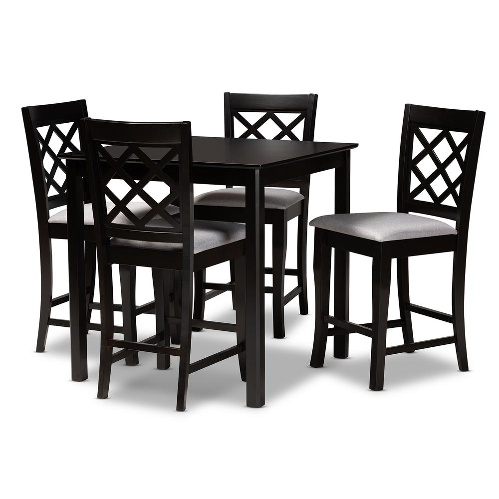 Grey Fabric Upholstered Espresso Brown Finished 5-Piece Wood Pub Set. Picture 9