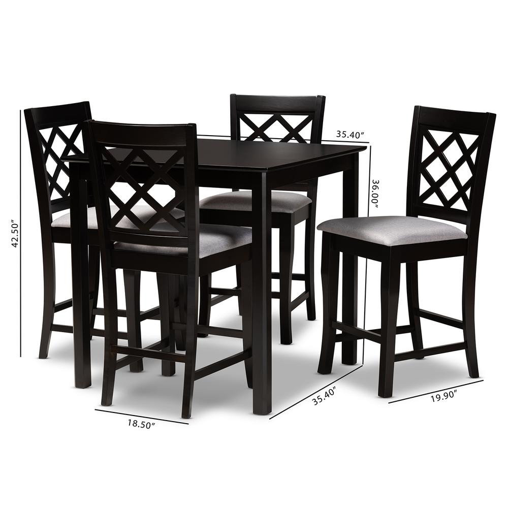 Grey Fabric Upholstered Espresso Brown Finished 5-Piece Wood Pub Set. Picture 16