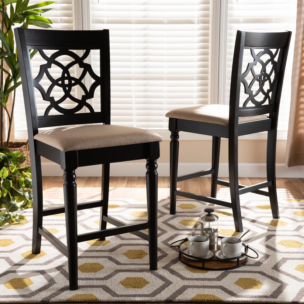 Fabric Upholstered Espresso Brown Finished 2-Piece Wood Counter Stool Set of 4. Picture 14