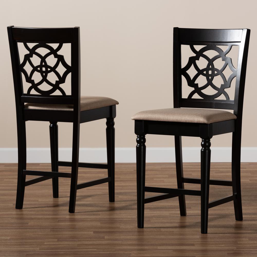 Fabric Upholstered Espresso Brown Finished 2-Piece Wood Counter Stool Set of 4. Picture 15