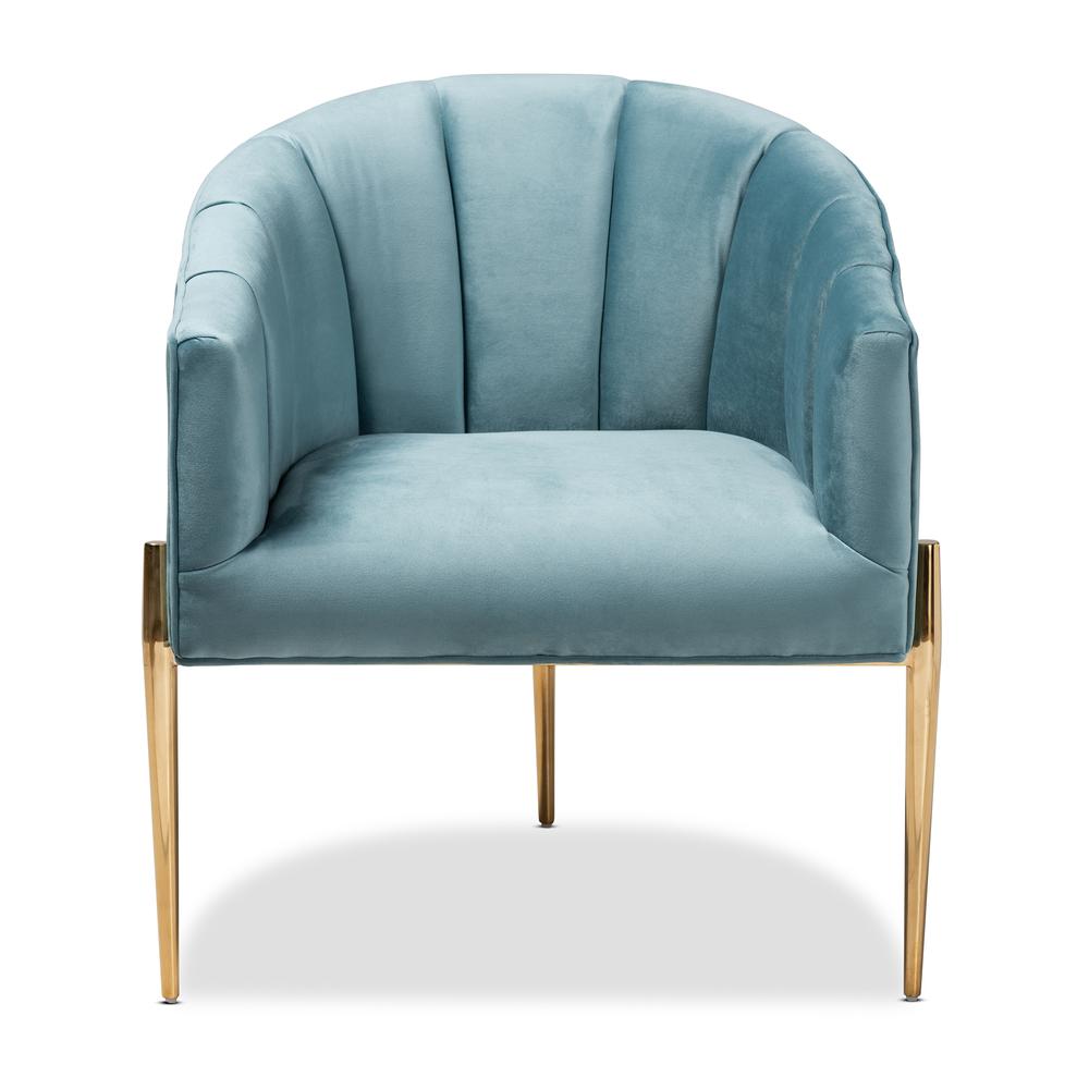 Luxe Light Blue Velvet Fabric Upholstered Gold Finished Accent Chair. Picture 11