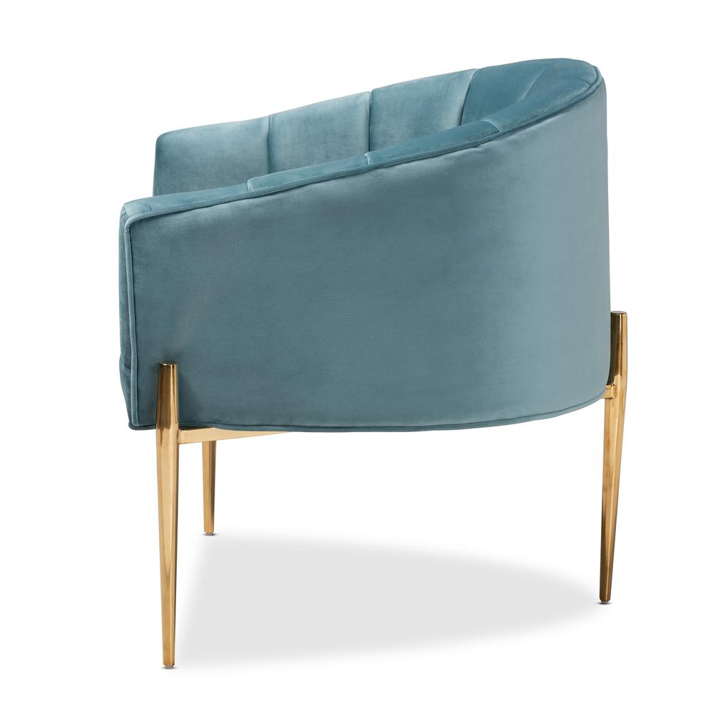 Luxe Light Blue Velvet Fabric Upholstered Gold Finished Accent Chair. Picture 12