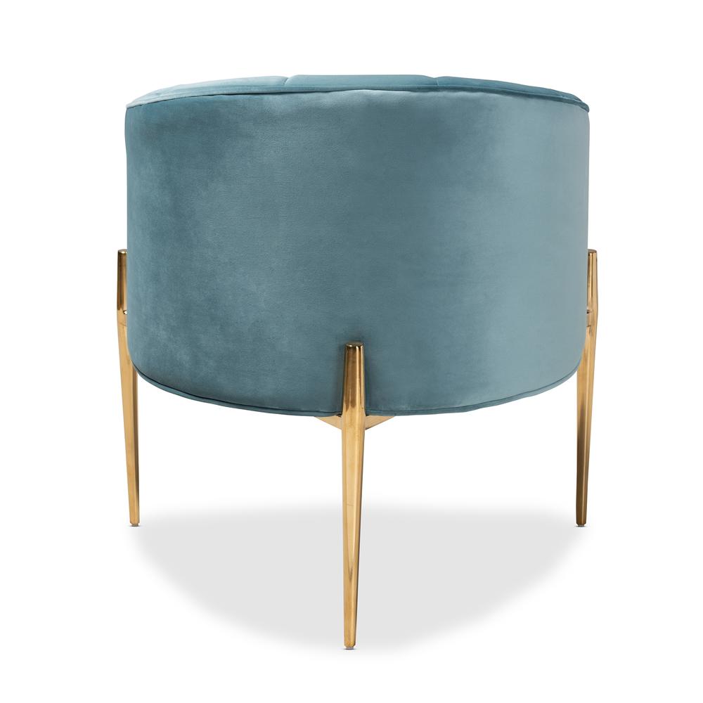 Luxe Light Blue Velvet Fabric Upholstered Gold Finished Accent Chair. Picture 13