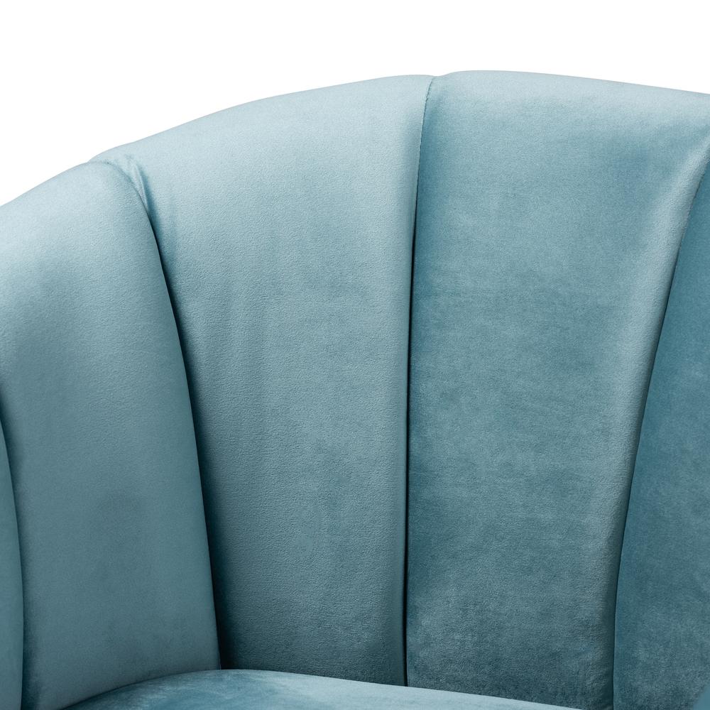 Luxe Light Blue Velvet Fabric Upholstered Gold Finished Accent Chair. Picture 14