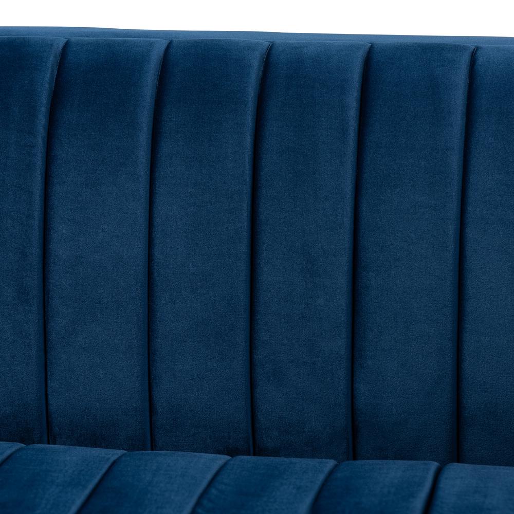 Baxton Studio Aveline Glam and Luxe Navy Blue Velvet Fabric Upholstered Brushed Gold Finished Sofa. Picture 16