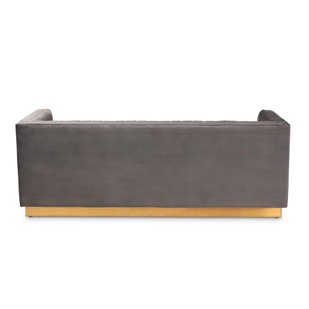 Baxton Studio Aveline Glam and Luxe Grey Velvet Fabric Upholstered Brushed Gold Finished Sofa. Picture 15