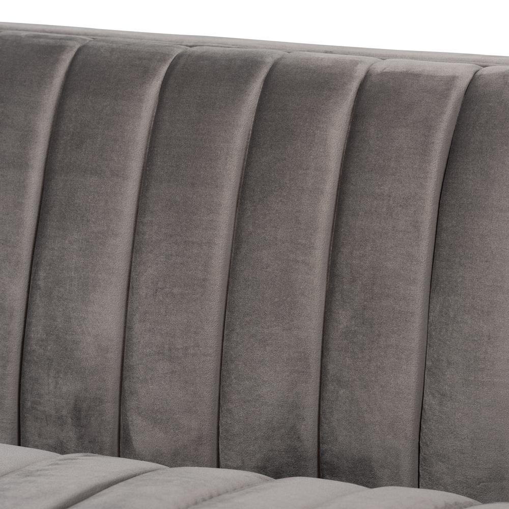 Baxton Studio Aveline Glam and Luxe Grey Velvet Fabric Upholstered Brushed Gold Finished Sofa. Picture 16