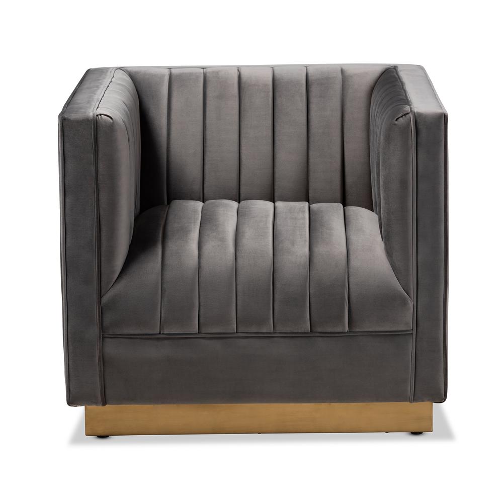 Luxe Grey Velvet Fabric Upholstered Brushed Gold Finished Armchair. Picture 11