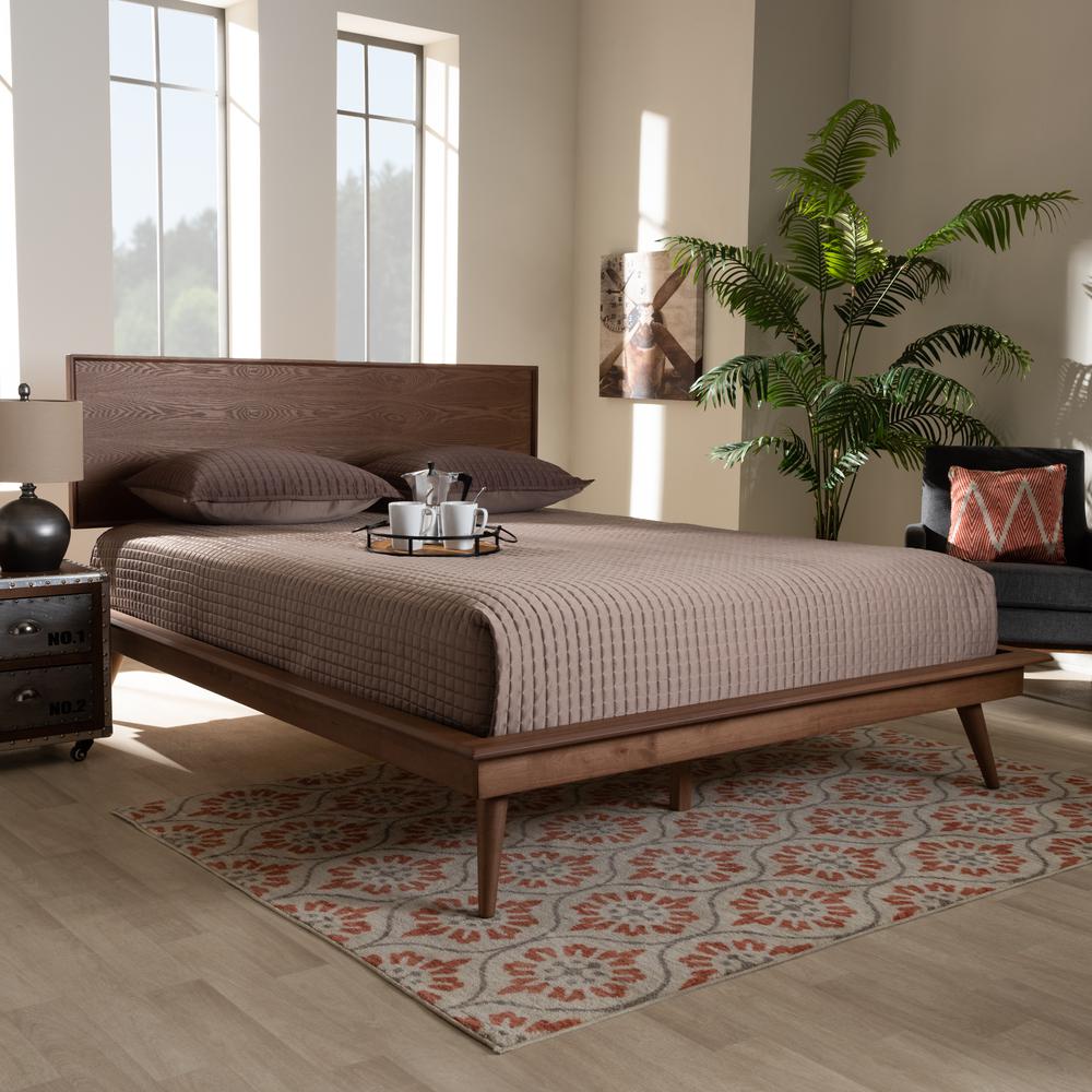 Baxton Studio Karine Mid-Century Modern Walnut Brown Finished Wood Queen Size Platform Bed. Picture 6