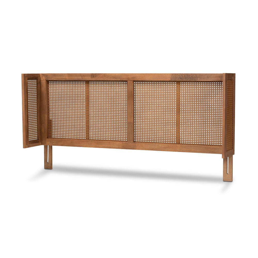 Ash Wanut Finished Wood and Synthetic Rattan Full Size Wrap-Around Headboard. Picture 9