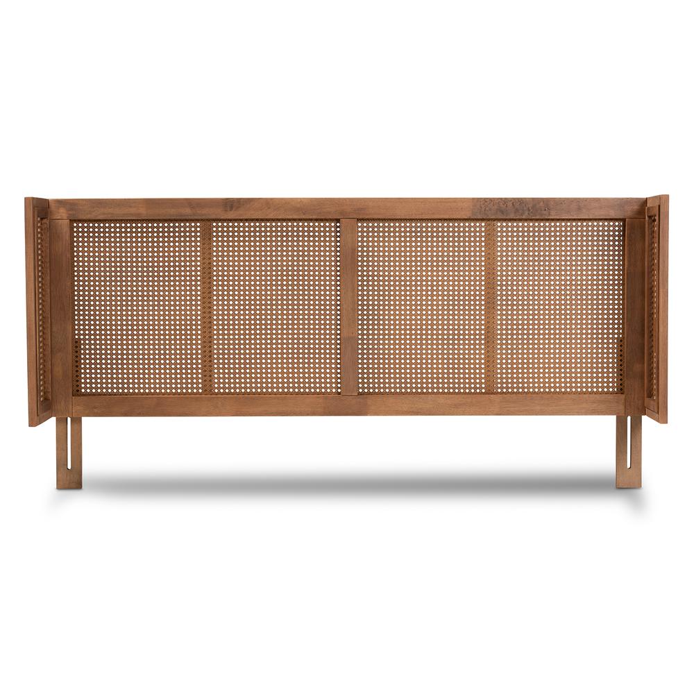Ash Wanut Finished Wood and Synthetic Rattan Full Size Wrap-Around Headboard. Picture 10