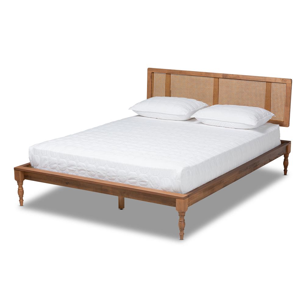 Baxton Studio Romy Vintage French Inspired Ash Wanut Finished Wood and Synthetic Rattan Full Size Platform Bed. Picture 12